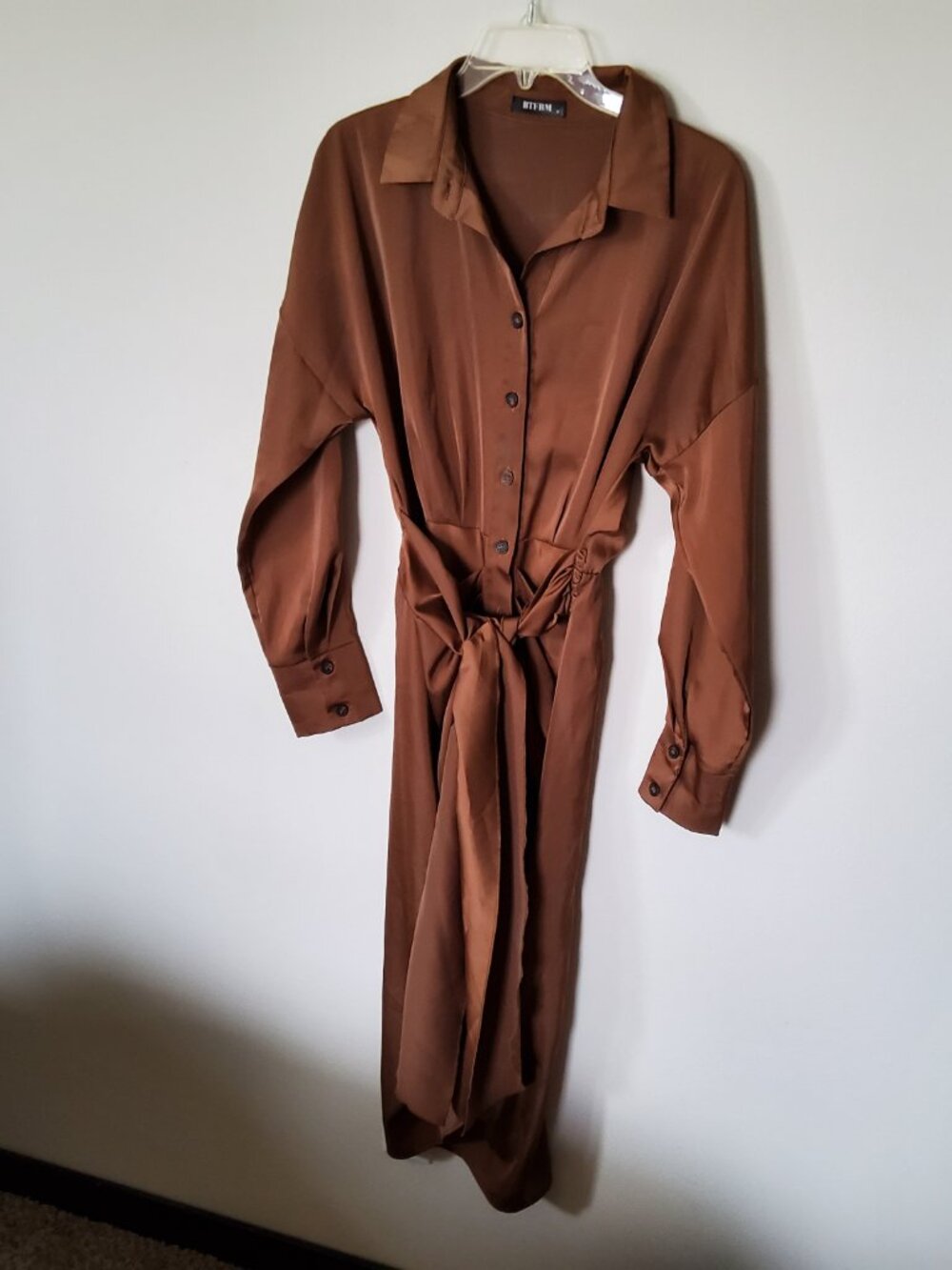 Midi Satin Cognac Tie Front Dress size M from BTFBM